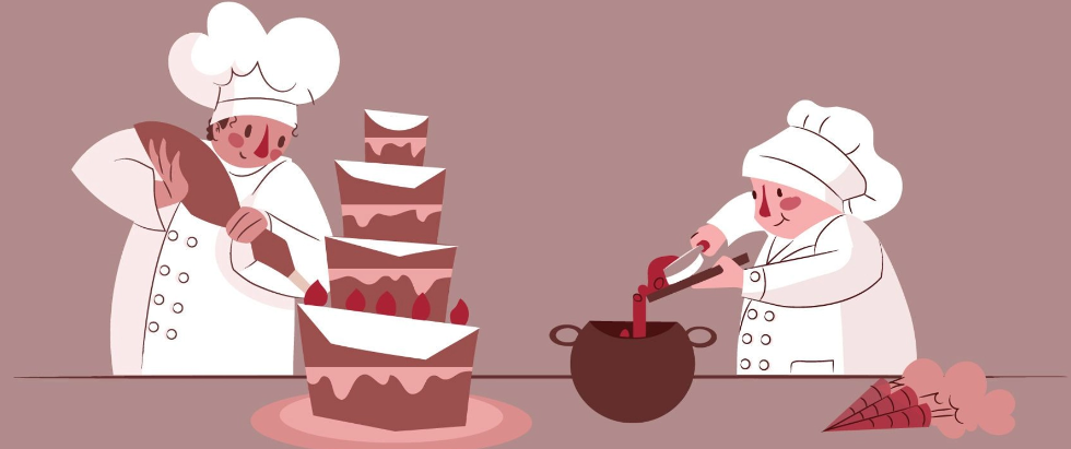 Pasteleros decorando.